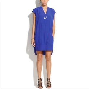 Madewell Morningside Shift Dress Shirttail Sleeveless V-neck Royal Blue
